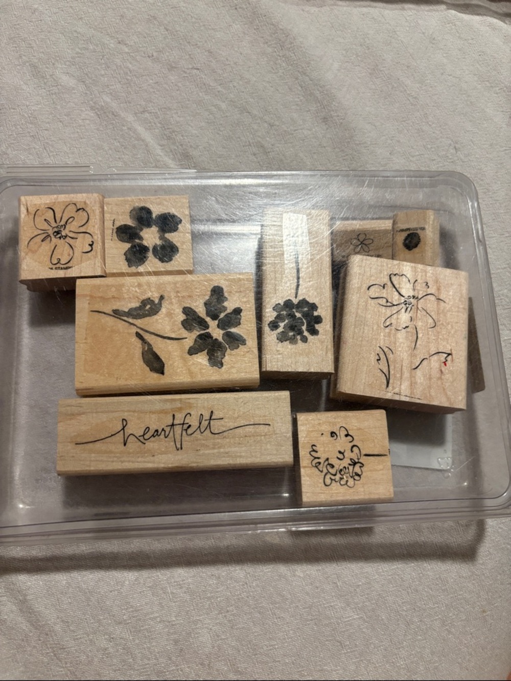 Wooden Floral Stamp Set with "heartfelt" Script
